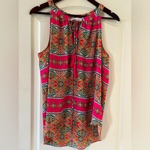 Rose & Olive Vibrant Sleeveless SummerTop with Front Tie Women’s Size Medium